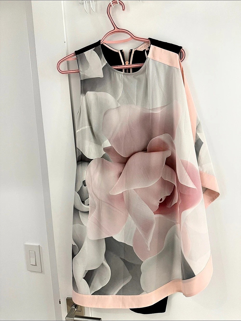 Ted Baker Cape Bloom Floral Overlay Dress Midi Dress in Pink & Gray